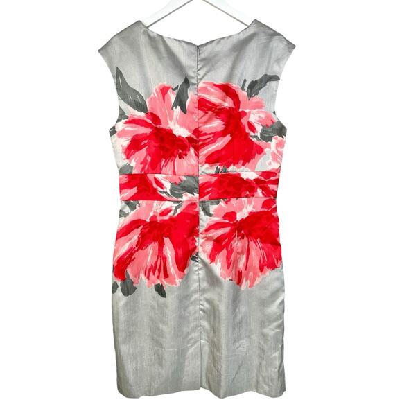 SD Collection Women's Size 14 Silver Pink Red Floral Sleeveless Sheath Dress - Picture 7 of 12